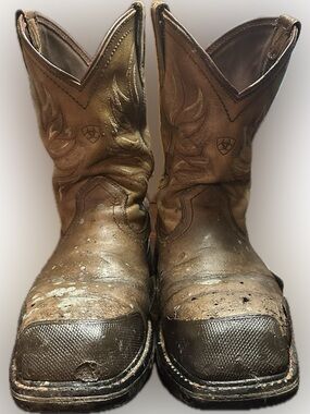 ARIAT TAN BROWN LEATHER WORK BOOTS REINFORCED COMPOSITE TOE SZ 11D DISTRESSED